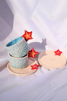 Lily & Loly Ceramics-Kırmızı Deniz Yıldızı Kulplu Mavi Puantiyeli El Yapımı Seramik Türk Kahvesi Fincan Seti - 2'li-Bardak-3-Milagron.com