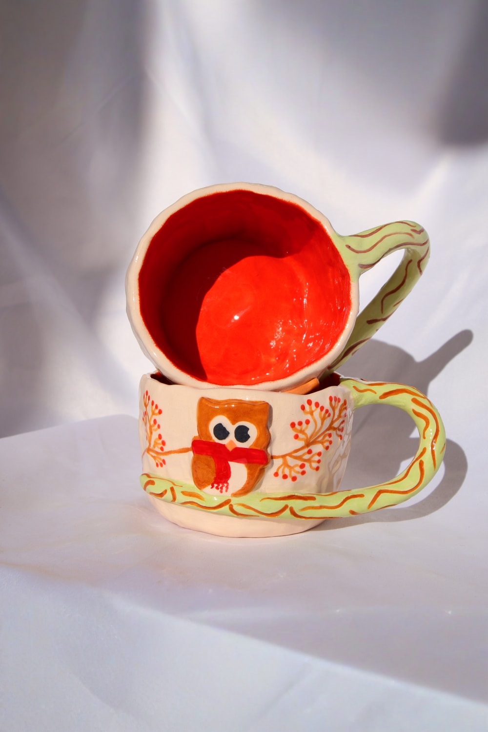 Lily & Loly Ceramics-Lily Serisi " Cute Owl" Baykuşlu Büyük Tek Kupa- Baykuş El Yapımı Seramik Mug 200ml-Bardak-2-Milagron.com