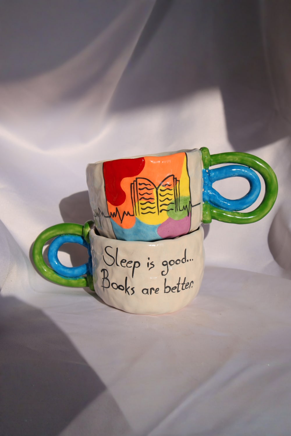 Lily & Loly Ceramics-Lily Serisi “imagine” Tekli Kupa - Kitaplı Çizimli Mottolu Kupa- El Yapımı Seramik Mug 200ml-Bardak-1-Milagron.com