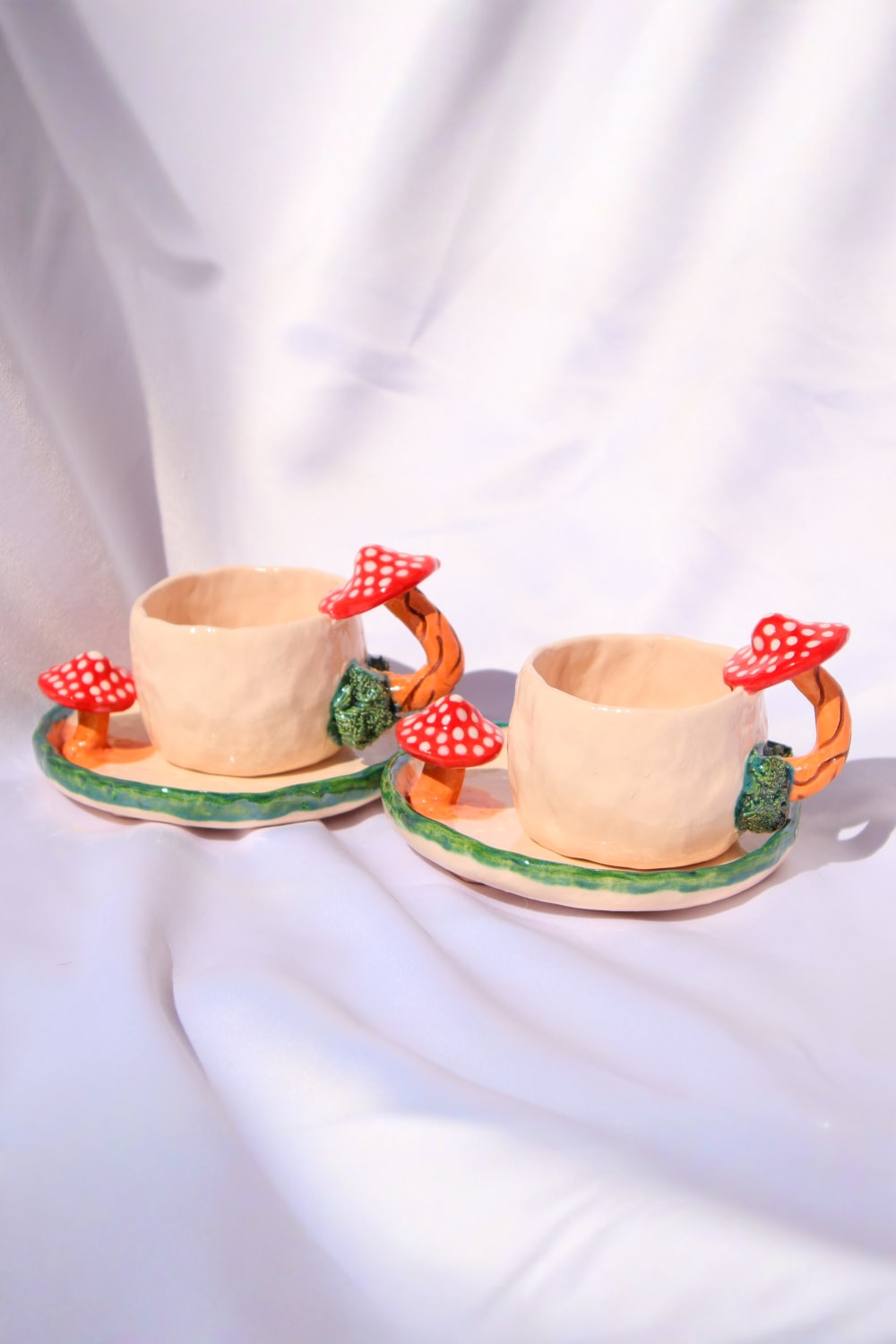 Lily & Loly Ceramics-Lily Serisi "mushrooms" Mantarlı 2'li Türk Kahvesi Seti- Mantar Kulplu El Yapımı Seramik Fincan-Bardak-2-Milagron.com