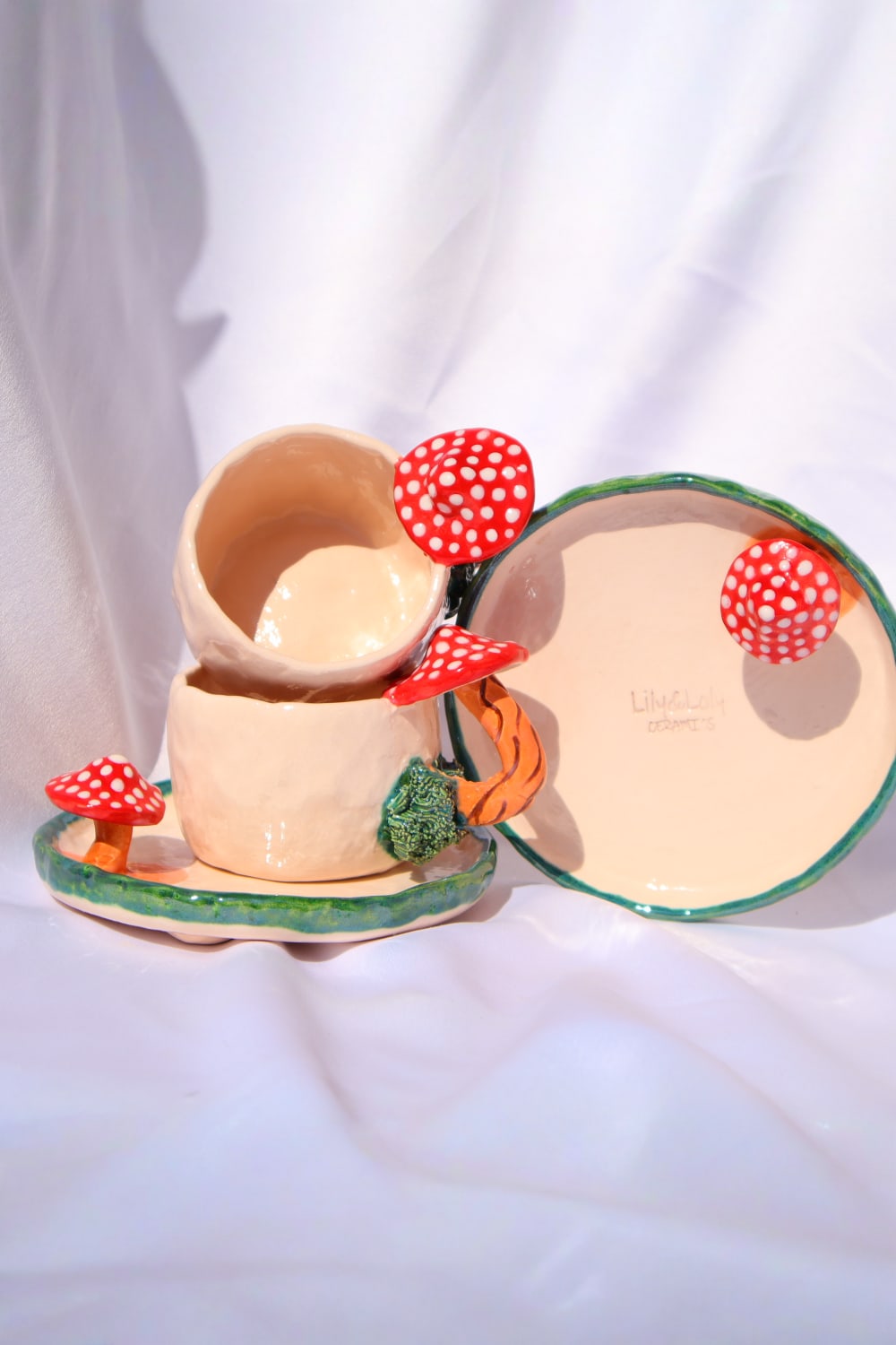 Lily & Loly Ceramics-Lily Serisi "mushrooms" Mantarlı 2'li Türk Kahvesi Seti- Mantar Kulplu El Yapımı Seramik Fincan-Bardak-3-Milagron.com