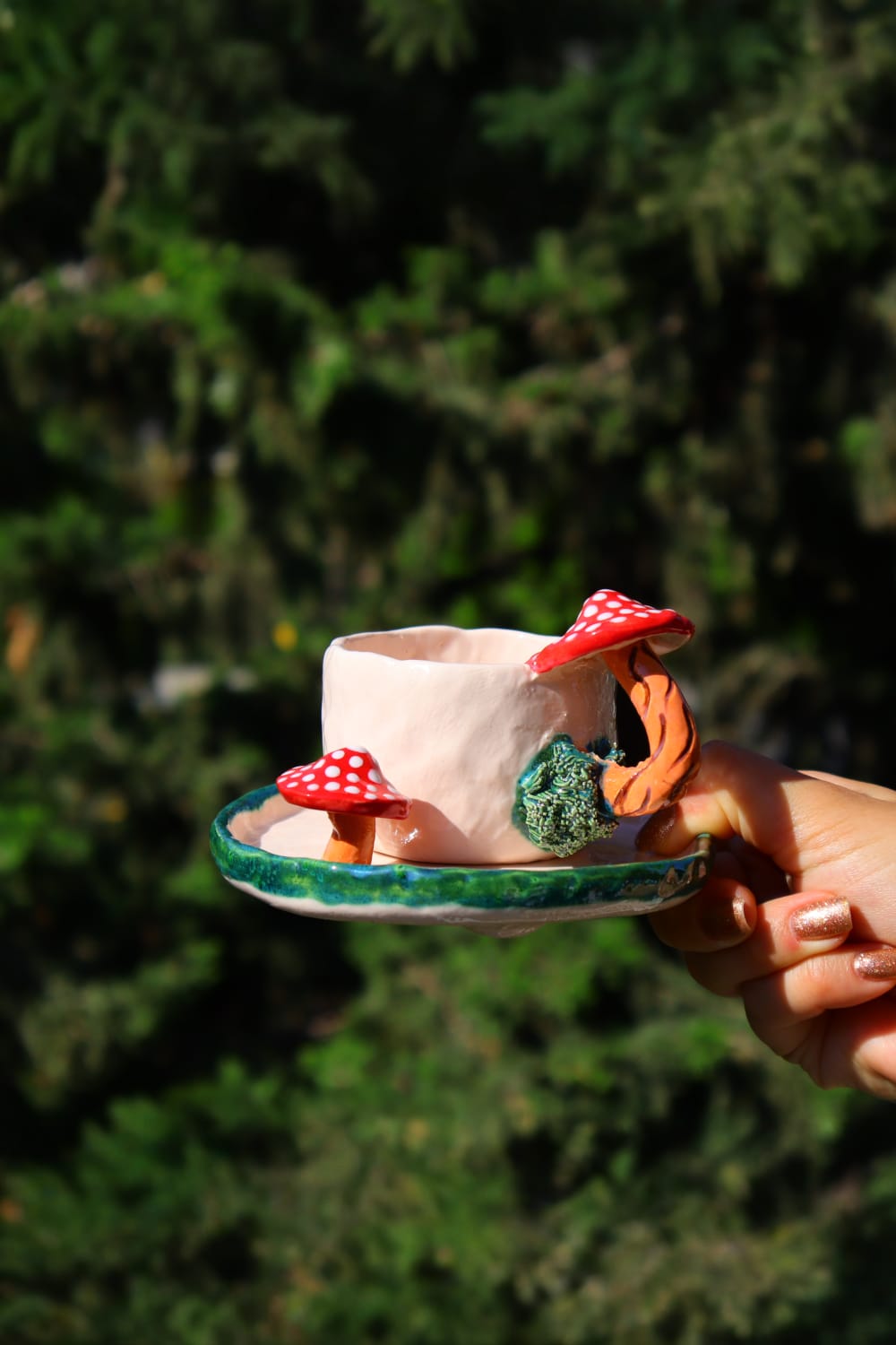 Lily & Loly Ceramics-Lily Serisi "mushrooms" Mantarlı 2'li Türk Kahvesi Seti- Mantar Kulplu El Yapımı Seramik Fincan-Bardak-9-Milagron.com