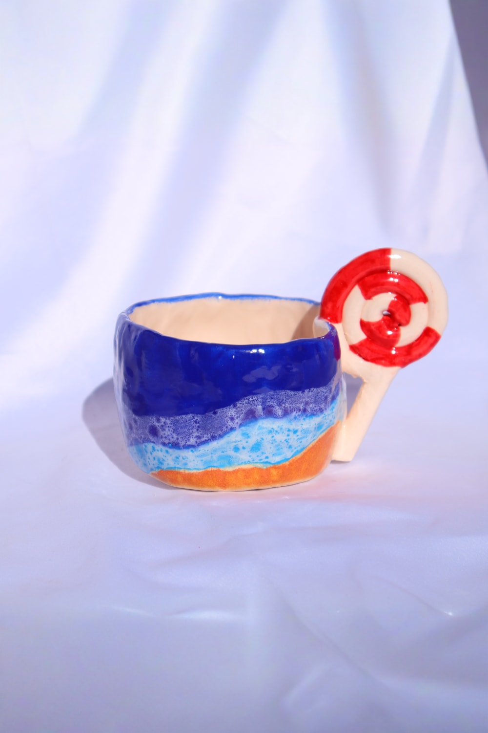 Lily & Loly Ceramics-Lolipop Kulplu Deniz Efektli El Yapımı Seramik Kupa 200 Ml-Bardak-1-Milagron.com