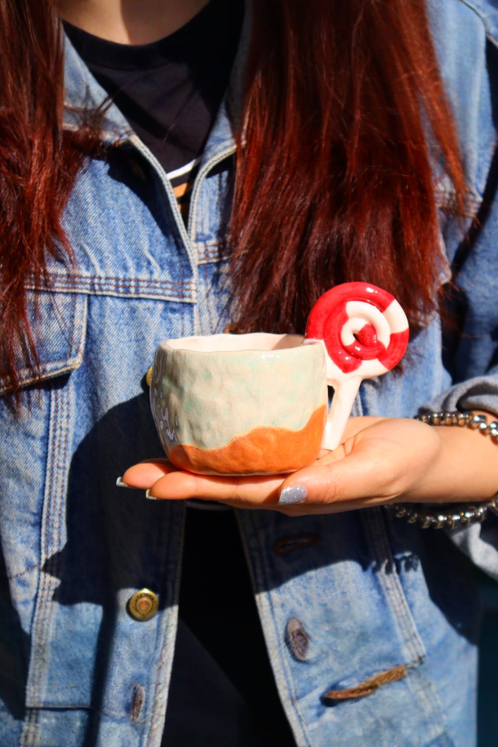 Lily & Loly Ceramics-Lolipop Kulplu Kumsal Efektli, El Yapımı Tasarım Kupa 200 Ml-Bardak-2-Milagron.com