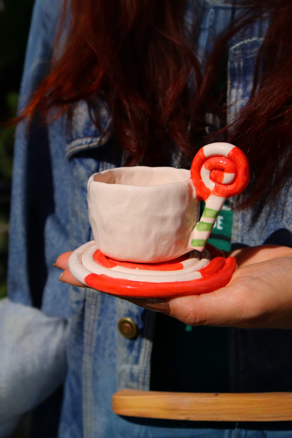 Lily & Loly Ceramics-Lolipop Şeker Kulplu 2'li El Yapımı Seramik Türk Kahvesi Fincan Seti - Lolipop Tabaklı Özel Tasarım-Bardak-7-Milagron.com