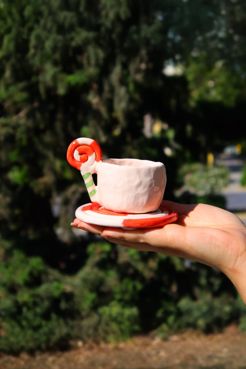 Lily & Loly Ceramics-Lolipop Şeker Kulplu 2'li El Yapımı Seramik Türk Kahvesi Fincan Seti - Lolipop Tabaklı Özel Tasarım-Bardak-8-Milagron.com