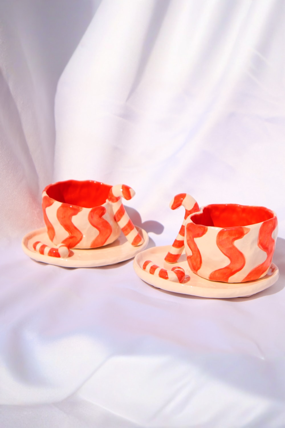 Lily & Loly Ceramics-Lolipop Şekerli 2'li El Yapımı Seramik Türk Kahvesi Fincan Seti -yılbaşı Temalı Tasarım Fincanlar-Bardak-2-Milagron.com