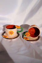 Lily & Loly Ceramics-Özel Çiçek Tasarımlı Çiçek Desenli Ayçiçek Kulplu El Yapımı Seramik Türk Kahvesi Fincan Seti - 2'li-Bardak-1-Milagron.com