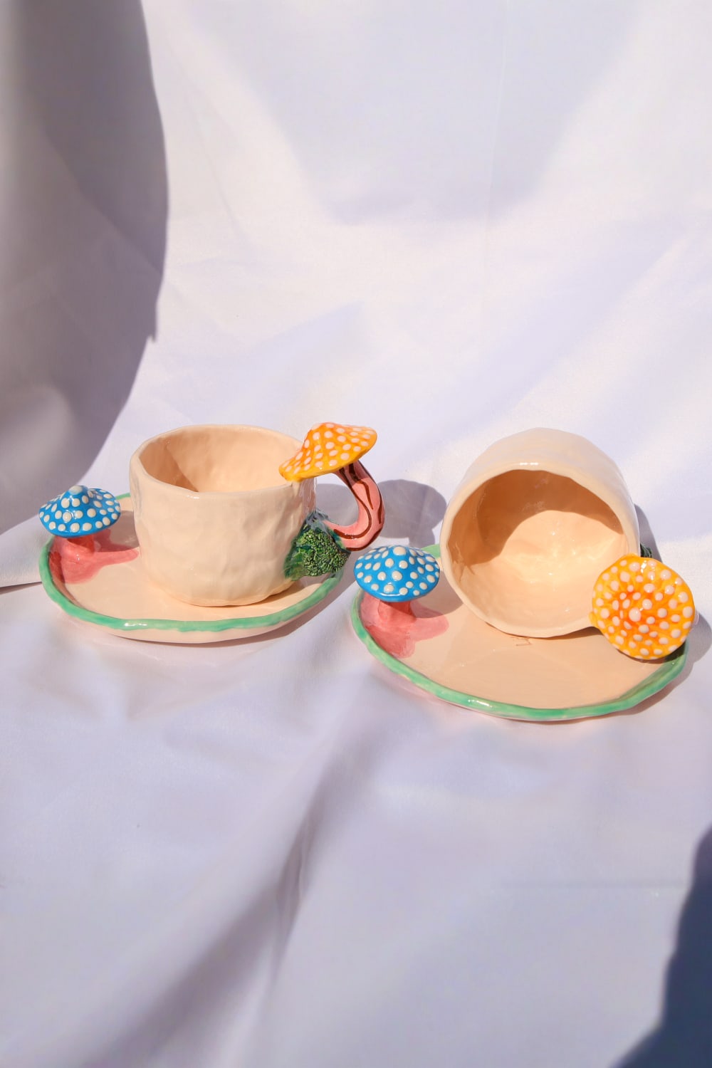 Lily & Loly Ceramics-Renkli Magic Mushrooms Mantarlı Türk Kahvesi Fincan Seti 2'li-Bardak-1-Milagron.com