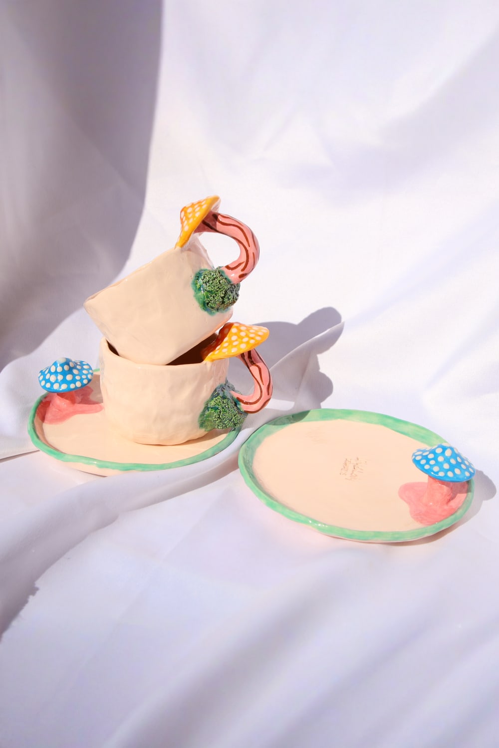 Lily & Loly Ceramics-Renkli Magic Mushrooms Mantarlı Türk Kahvesi Fincan Seti 2'li-Bardak-2-Milagron.com