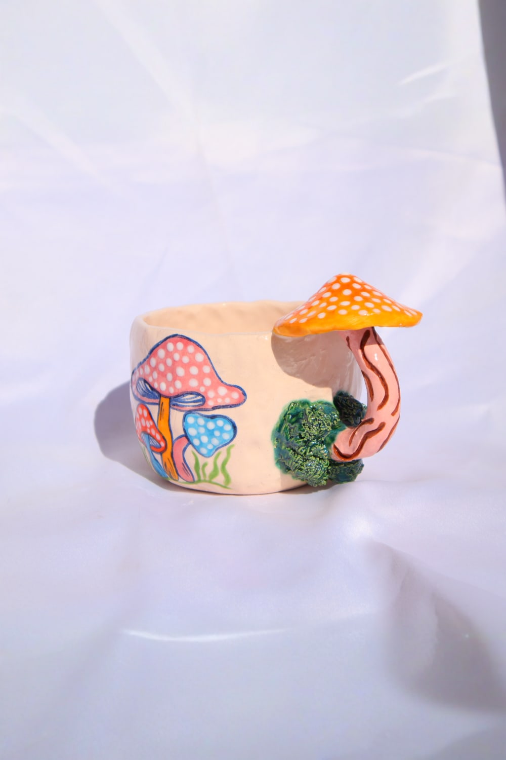 Lily & Loly Ceramics-Renkli Mantar Desenli, Mantarlı Kupa - Mantar Kulplu El Yapımı Seramik Mug 200 Ml-Bardak-3-Milagron.com