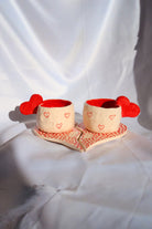 Lily & Loly Ceramics-Sevgililer Günü Serisi 2'li Kırmızı Kalp Kulplu El Yapımı Seramik Türk Kahvesi Fincan Seti-Bardak-4-Milagron.com