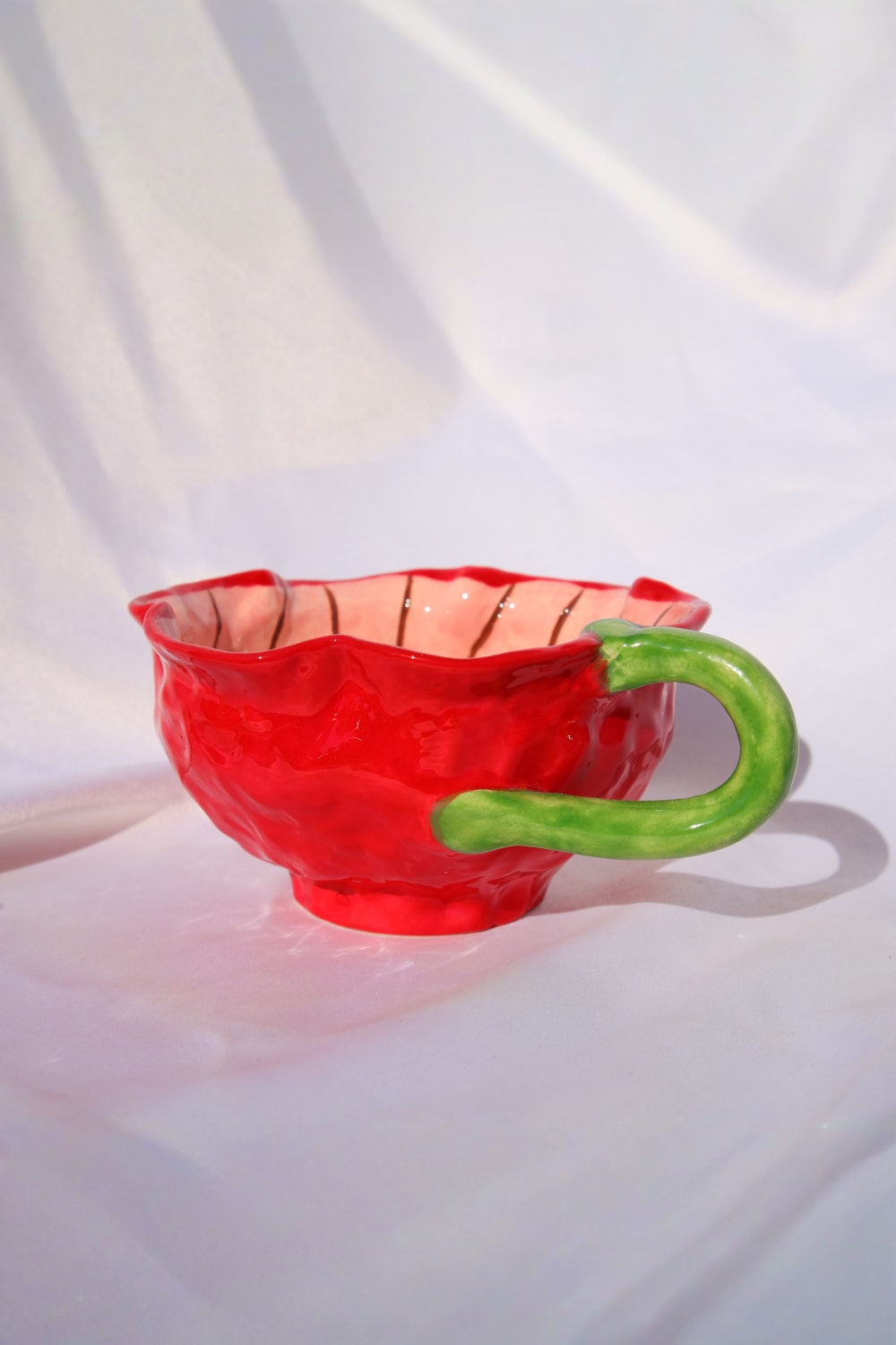 Lily & Loly Ceramics-Sevgililer Günü Serisi "flower " El Yapımı Kırmızı Çiçek Formunda Seramik Kupa 120 Ml-Bardak-5-Milagron.com