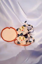 Lily & Loly Ceramics-Siyah Beyaz Renkli Kedi Desenli Kedili Türk Kahvesi Seti - El Yapımı Seramik Fincan Seti (2 Li)-Bardak-2-Milagron.com