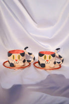 Lily & Loly Ceramics-Siyah Beyaz Renkli Kedi Desenli Kedili Türk Kahvesi Seti - El Yapımı Seramik Fincan Seti (2 Li)-Bardak-4-Milagron.com