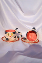 Lily & Loly Ceramics-Siyah Beyaz Renkli Kedi Desenli Kedili Türk Kahvesi Seti - El Yapımı Seramik Fincan Seti (2 Li)-Bardak-7-Milagron.com