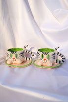 Lily & Loly Ceramics-Tatlı Gri Tekir Kedi Desenli Kedili Türk Kahvesi Seti - El Yapımı Seramik Fincan Seti (2 Li)-Bardak-12-Milagron.com