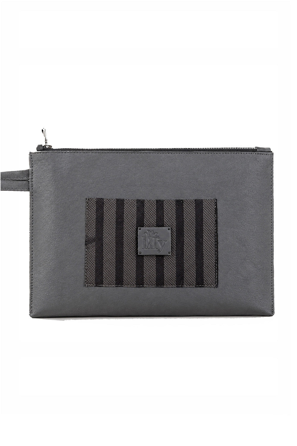 Çizgili Gri Clutch - 0