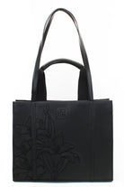 Embroidered Black Leather Tote - 1