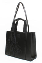 Embroidered Black Leather Tote - 4