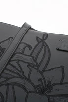 Embroidered Black Leather Tote - 7