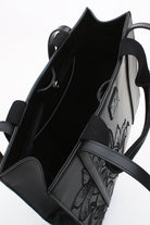 Embroidered Black Leather Tote - 8