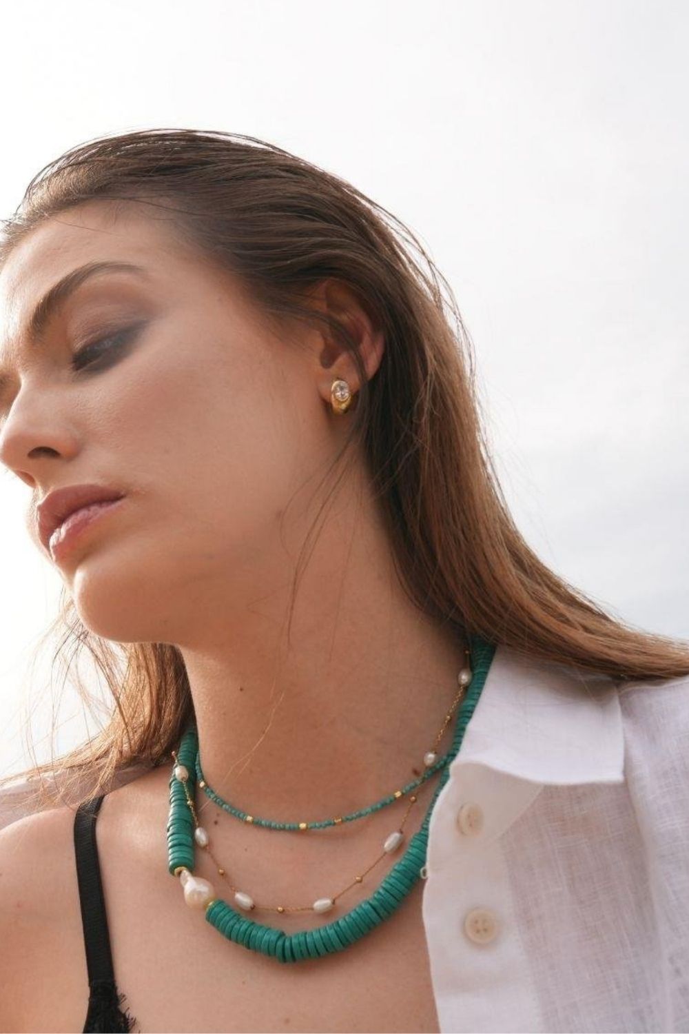 Linya Jewellery-Alya Turkuaz Büyük İncili Kolye-Kolye-4-Milagron.com
