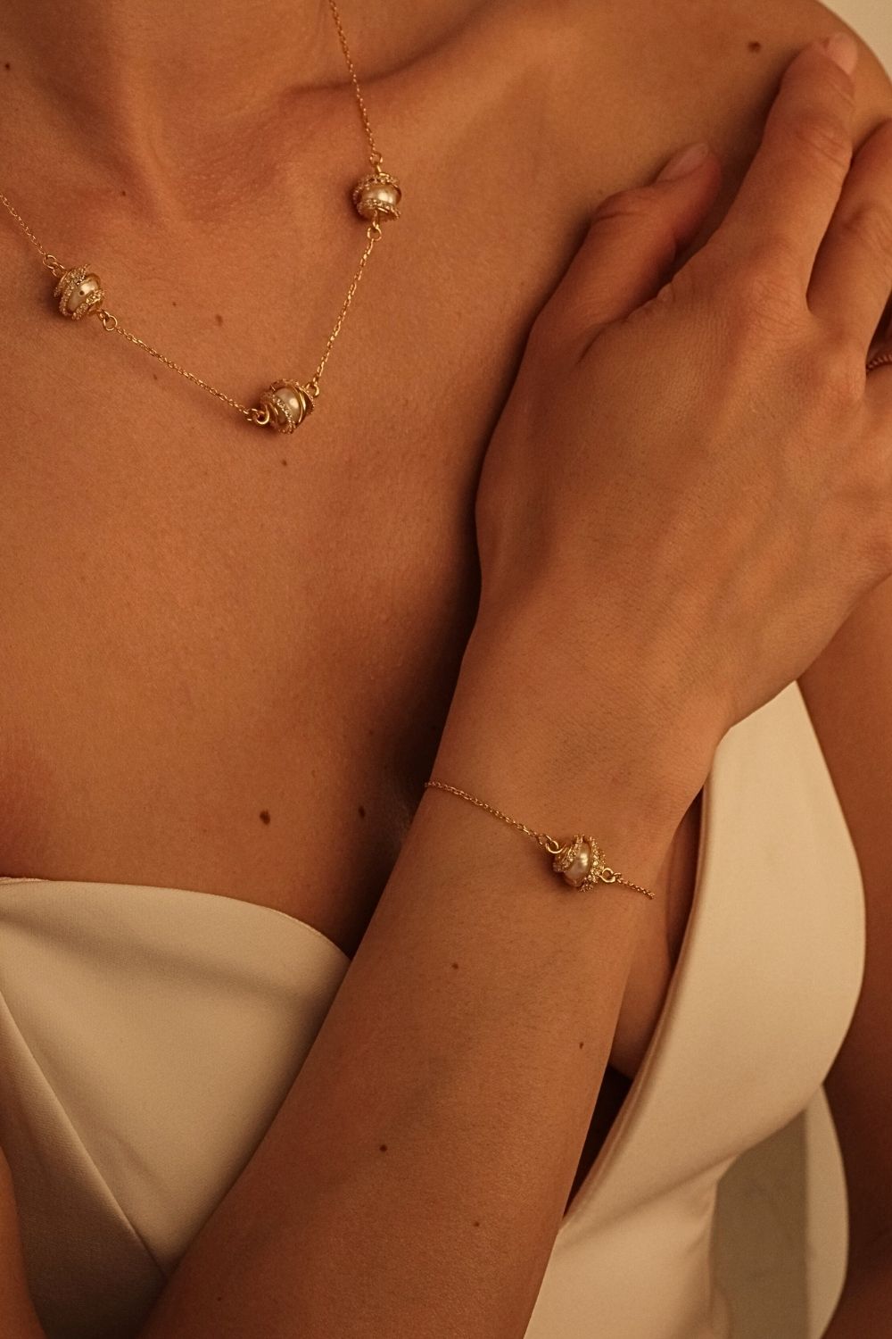 Amour Kafesli İNci Zincir Bileklik - 2