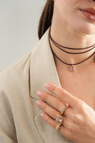 Bordo Deri İPli Pembe Kristal TaşLı Kolye - 0