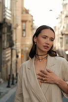 Bordo Deri İPli Pembe Kristal TaşLı Kolye - 2