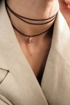 Bordo Deri İPli Pembe Kristal TaşLı Kolye - 6