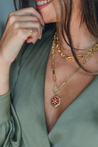 Linya Jewellery-Bordo Mineli Baget Madalyon Kolye-Kolye-1-Milagron.com