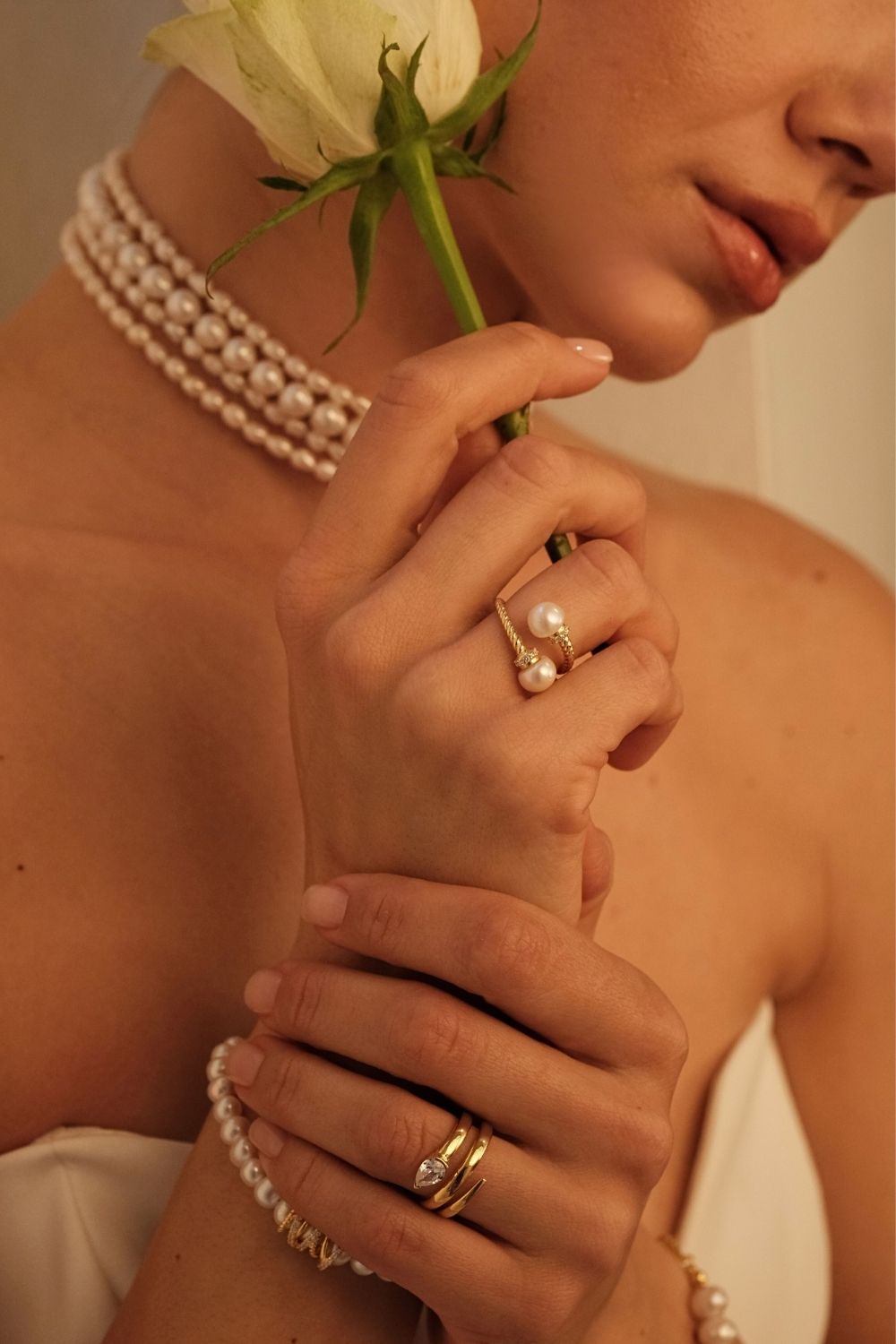 Burgulu Sarmal İNci YüZüK Gold - 0