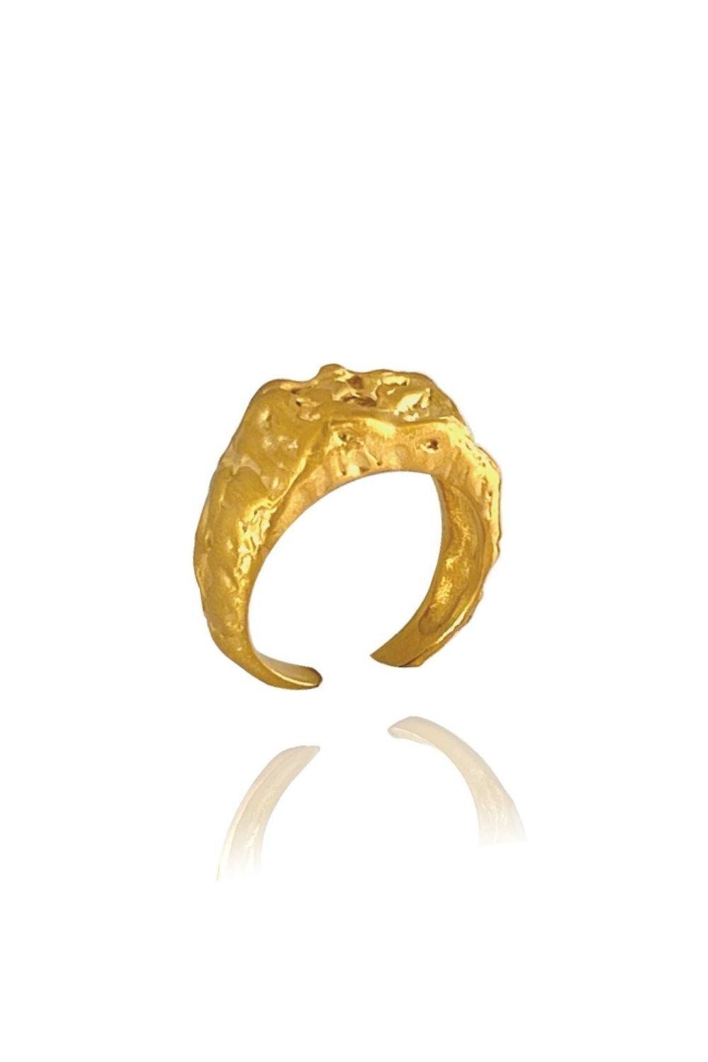 Linya Jewellery-Deka Amorf Dikdörtgen Mat Gold Yüzük-Yüzük-1-Milagron.com