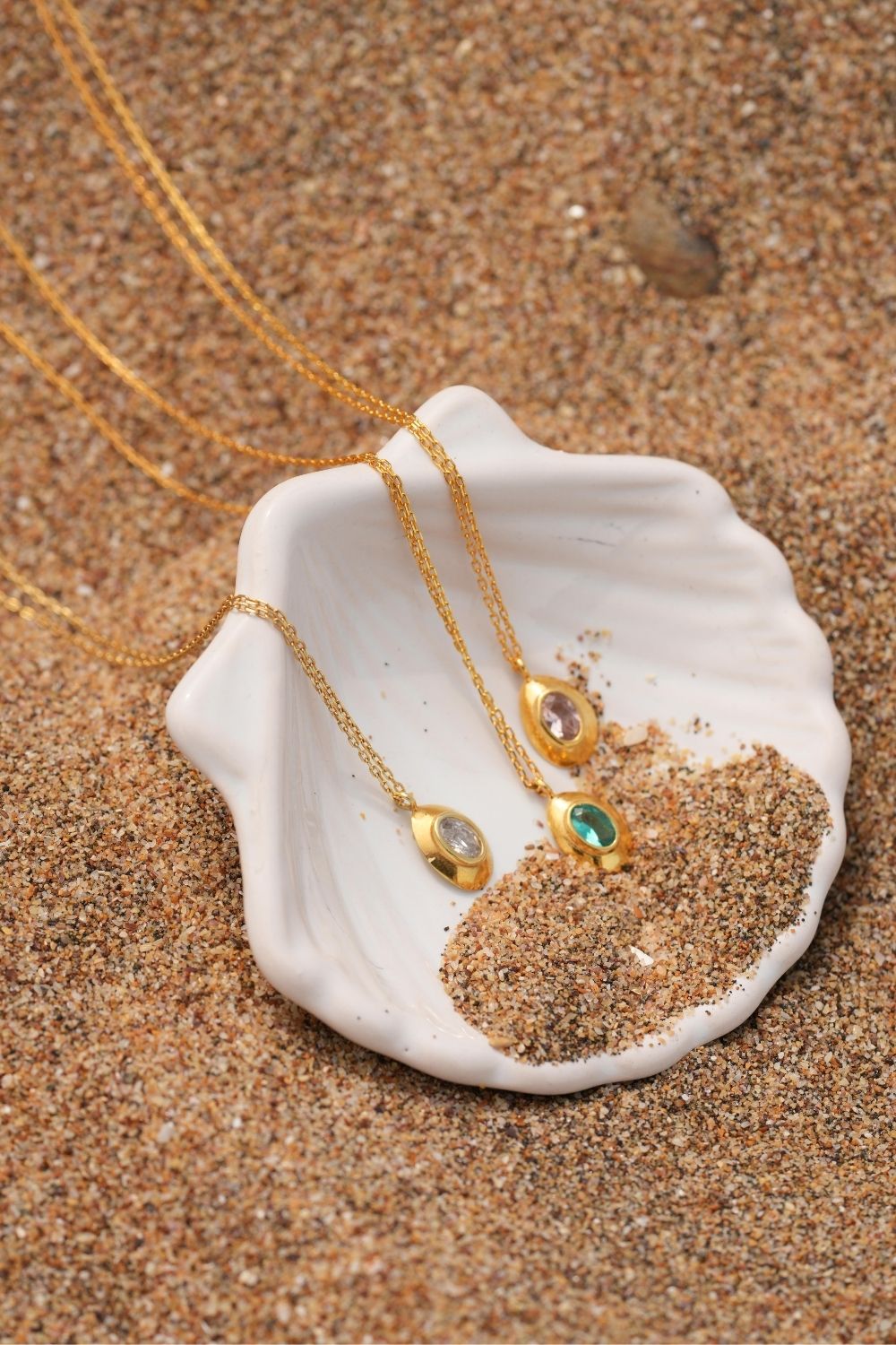 Linya Jewellery-Ella Pembe Taşlı Oval Kolye-Kolye-2-Milagron.com