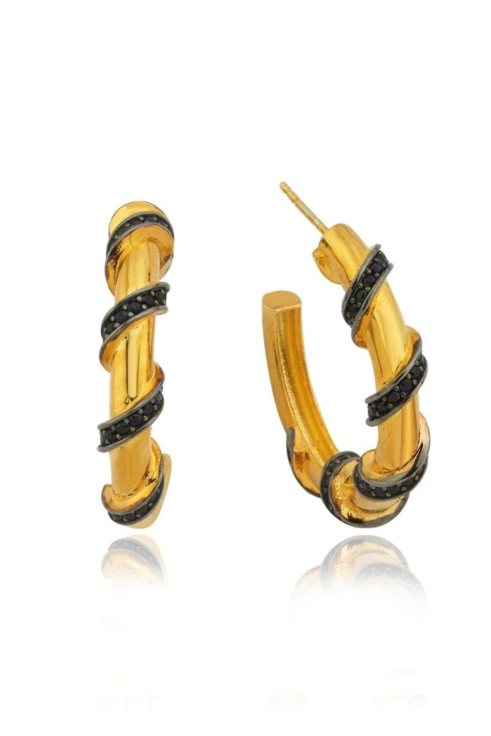 Linya Jewellery-Emily Siyah Taşlı Halka Küpe-Küpe-1-Milagron.com
