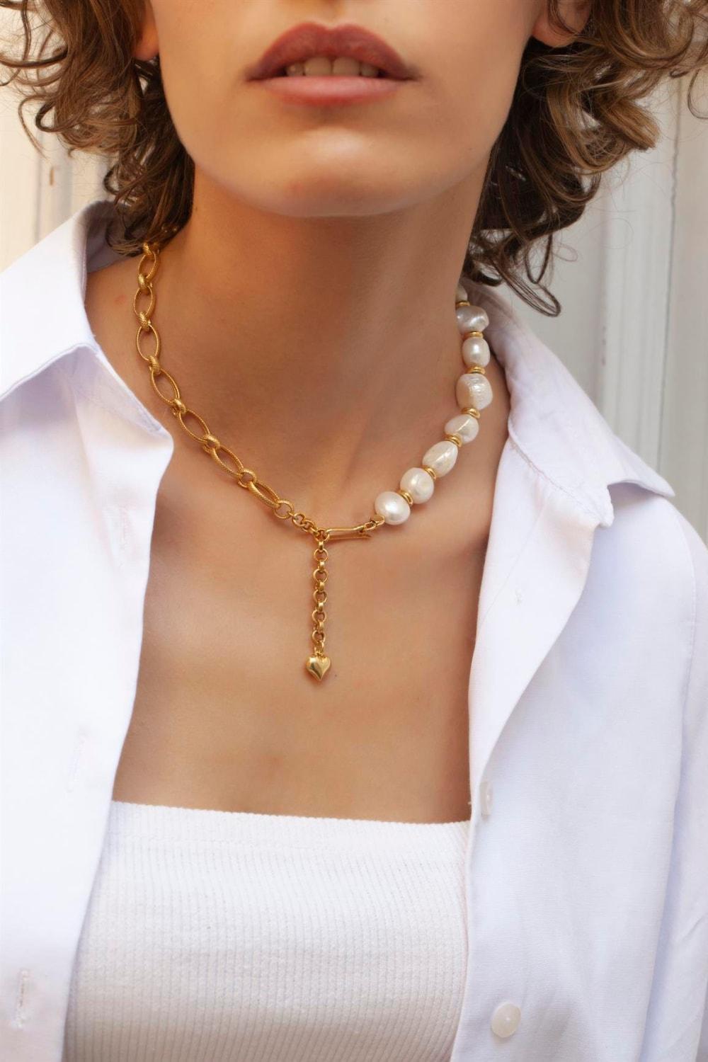 Linya Jewellery-Enna Zincir Barok İnci Kolye-Kolye-2-Milagron.com