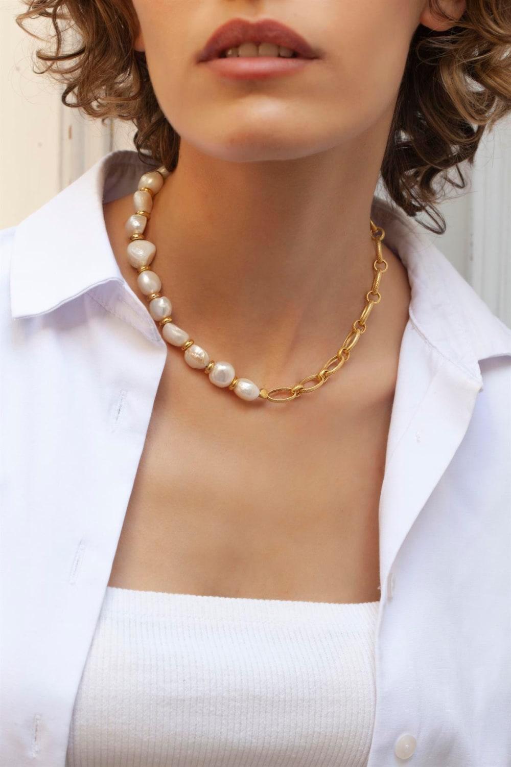 Linya Jewellery-Enna Zincir Barok İnci Kolye-Kolye-3-Milagron.com