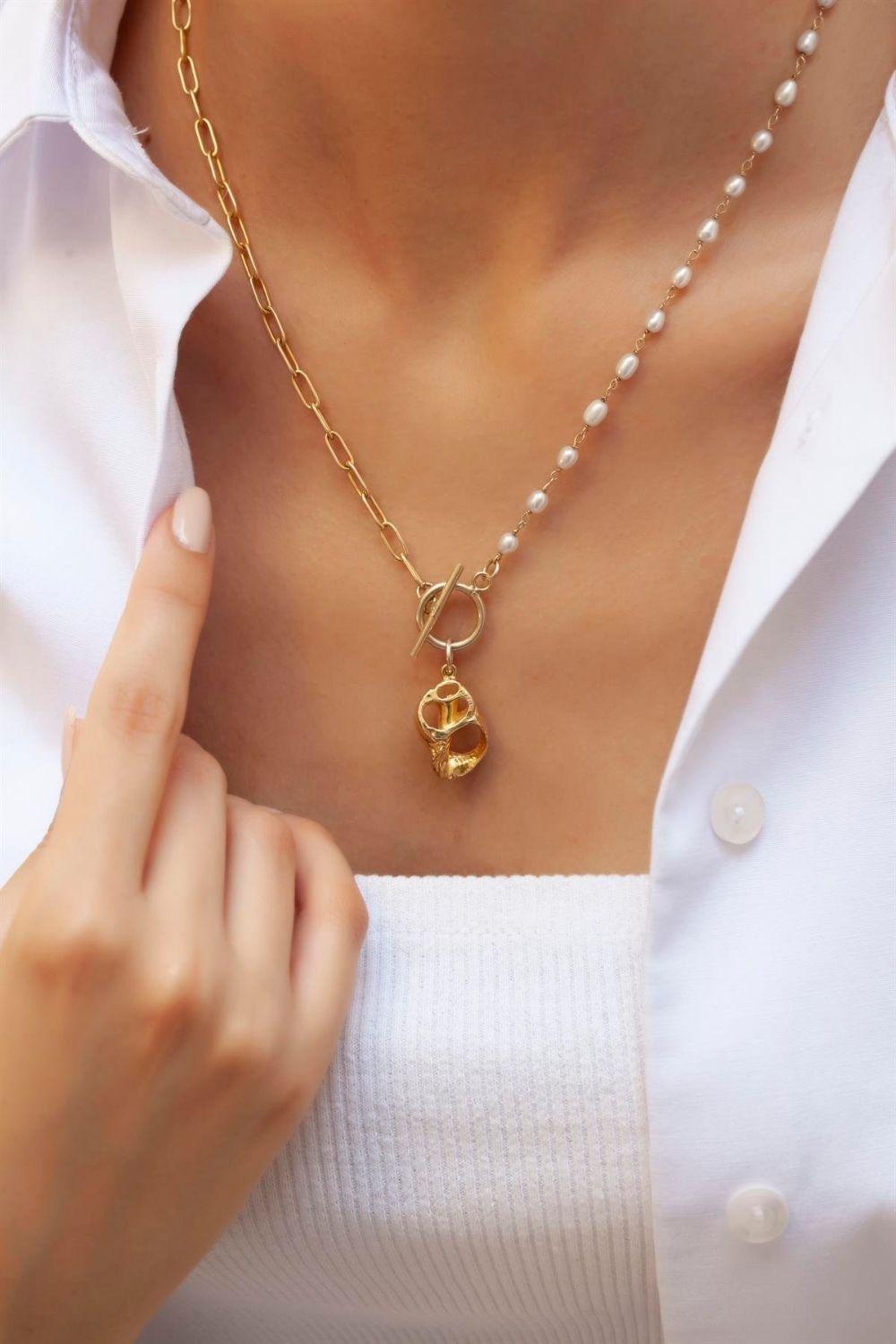 Linya Jewellery-Gela Midye Zincir Kolye-Kolye-2-Milagron.com