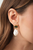 Haki YeşIli Kristal TaşLı Barok İNci SallantıLı KüPe - 3