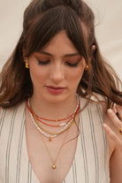 Linya Jewellery-Kely Kırmızı Mercanlı Küçük İncili Kolye-Kolye-5-Milagron.com