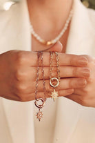 Linya Jewellery-Kutup Yıldızı Kilitli İncili Kolye Gold-Kolye-2-Milagron.com