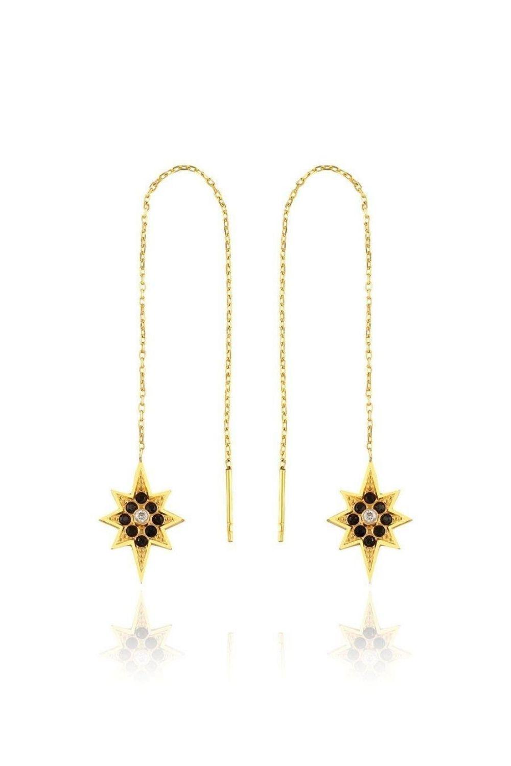 Linya Jewellery-Kutup Yıldızı Siyah Taşlı Sallantılı Küpe-Küpe-1-Milagron.com