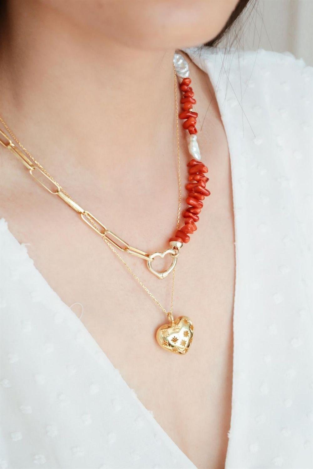 Linya Jewellery-Love Zincir Mercan İnci Kolye-Kolye-3-Milagron.com