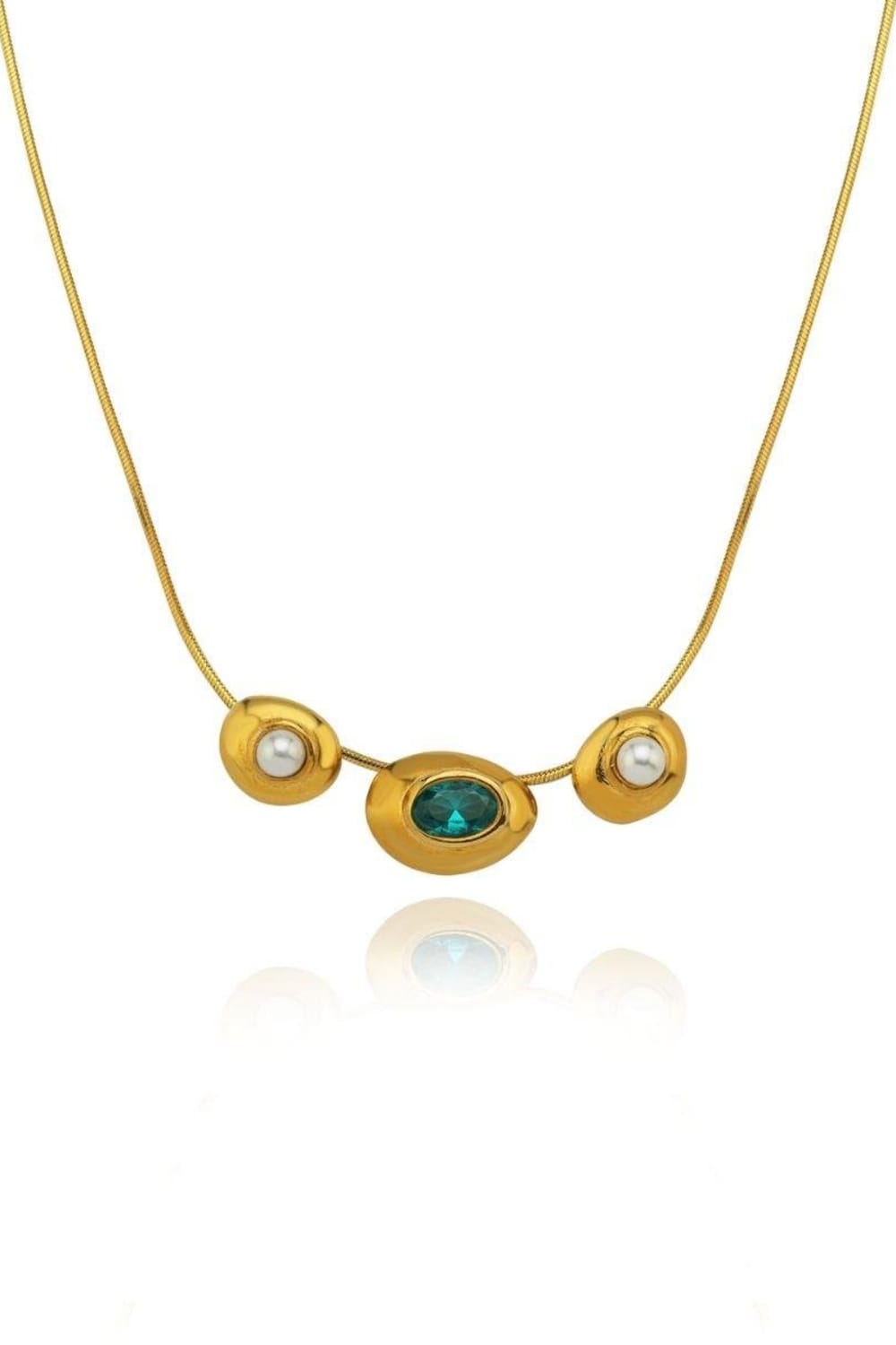 Linya Jewellery-Luna Yeşil Taşlı İncili Kolye-Kolye-1-Milagron.com