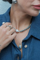 Mini Lacivert TaşLı Kapaklı Madalyon Kolye GüMüş - 3