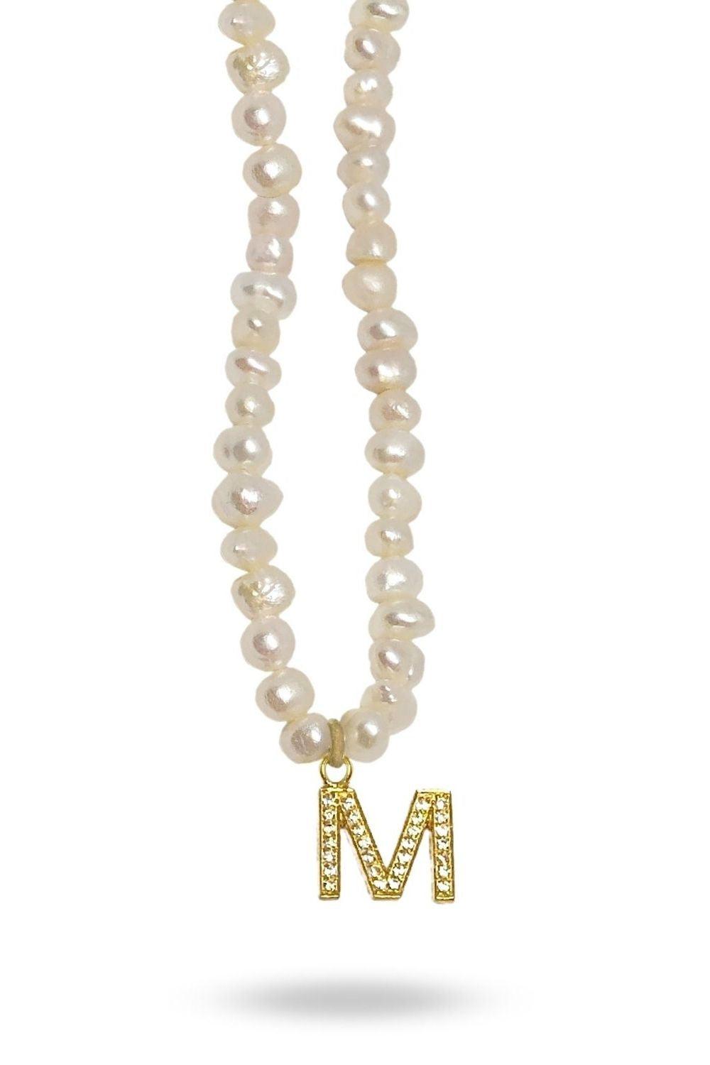 Linya Jewellery-Mono M Harfli İnci Kolye-Kolye-1-Milagron.com