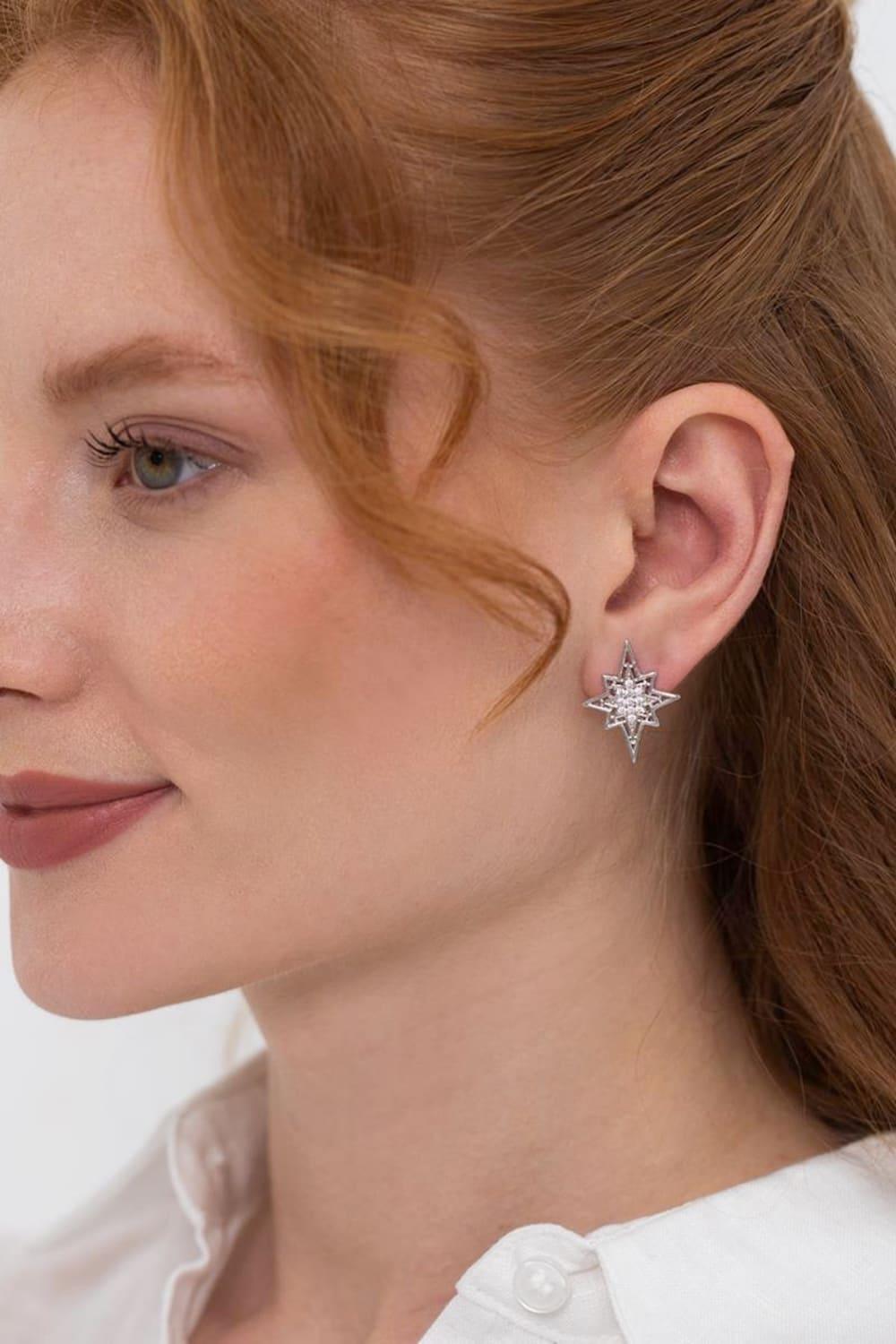 Linya Jewellery-Nore Kutup Yıldızı Taşlı Küpe Gümüş-Küpe-1-Milagron.com