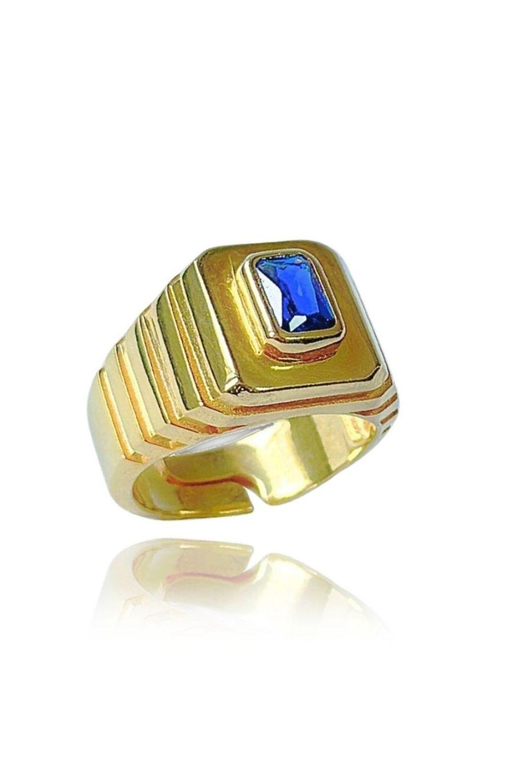 Linya Jewellery-Oktagon Lacivert Taşlı Yüzük-Yüzük-1-Milagron.com