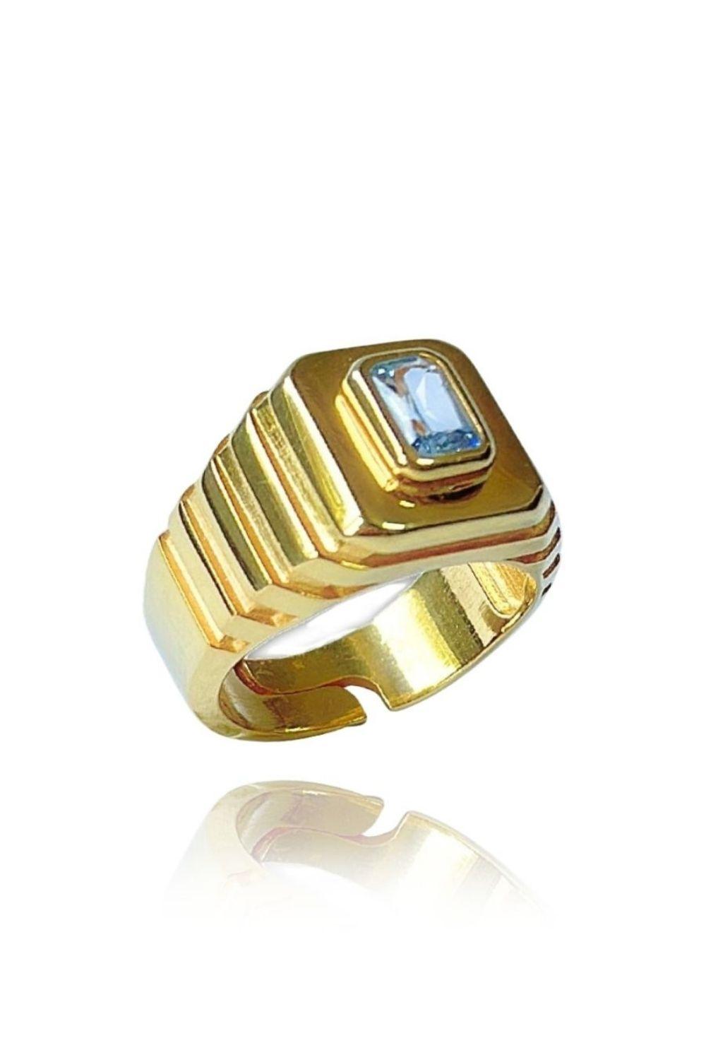 Linya Jewellery-Oktagon Mavi Taşlı Yüzük-Yüzük-1-Milagron.com